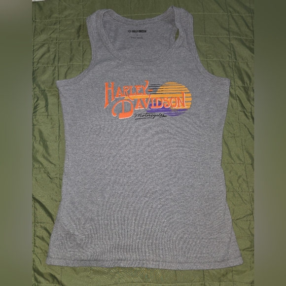 Harley-Davidson Gray Tank Top with Orange and Yellow Logo Mens Size Med - Picture 1 of 6